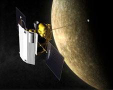 Rekonstrukce peletu Messengeru nad povrchem Merkuru.