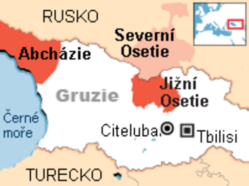 Mapa Gruzie - Severn a Jin Osetie, Abchzie